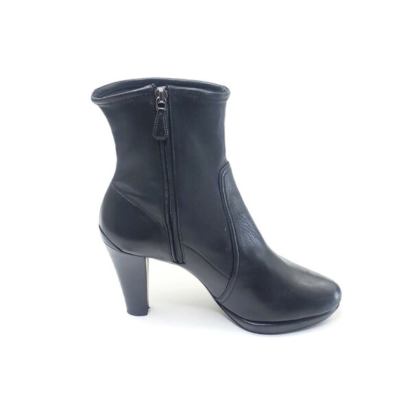 Prada Platform Booties Heel Boots Black Leather Almond Toe Womens US 10 - Picture 7 of 10